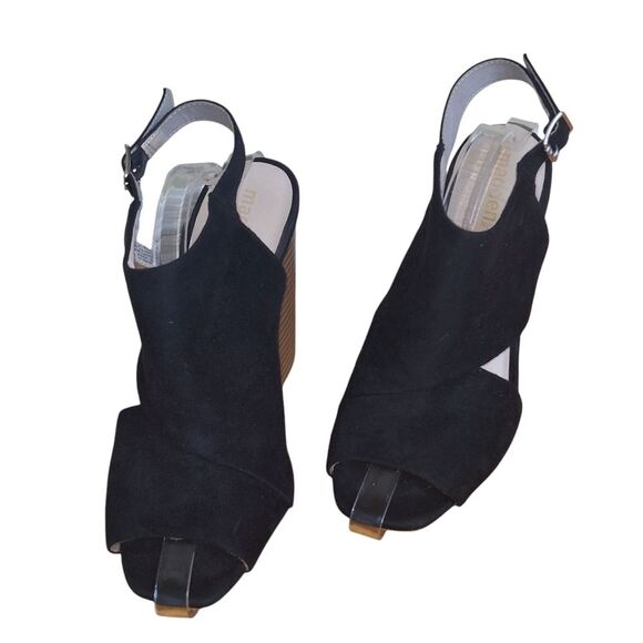 Madden NYC Chunky Stacked Heel Sandal Slingback Black Micro Suede 5" size 10M - Picture 10 of 16